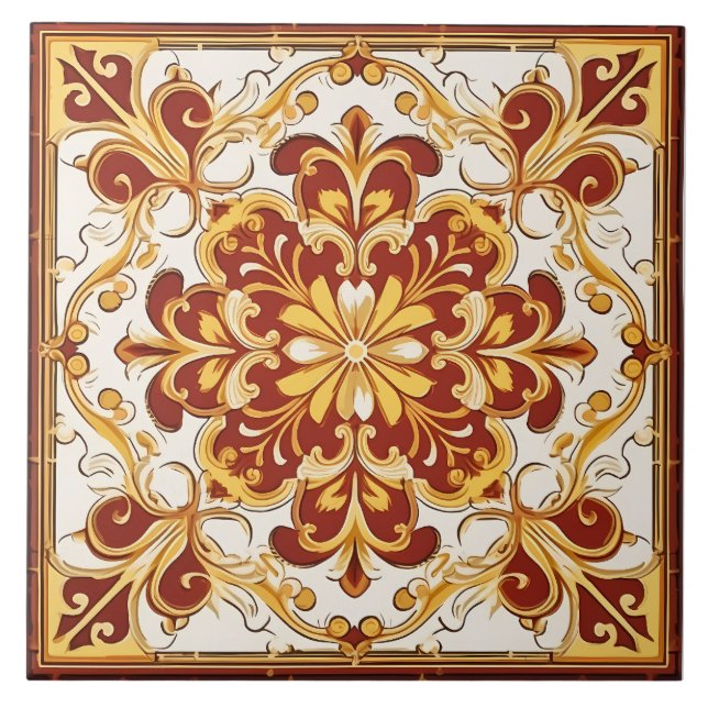 Vintage Italian Mediterranean Pattern Tile (Front)