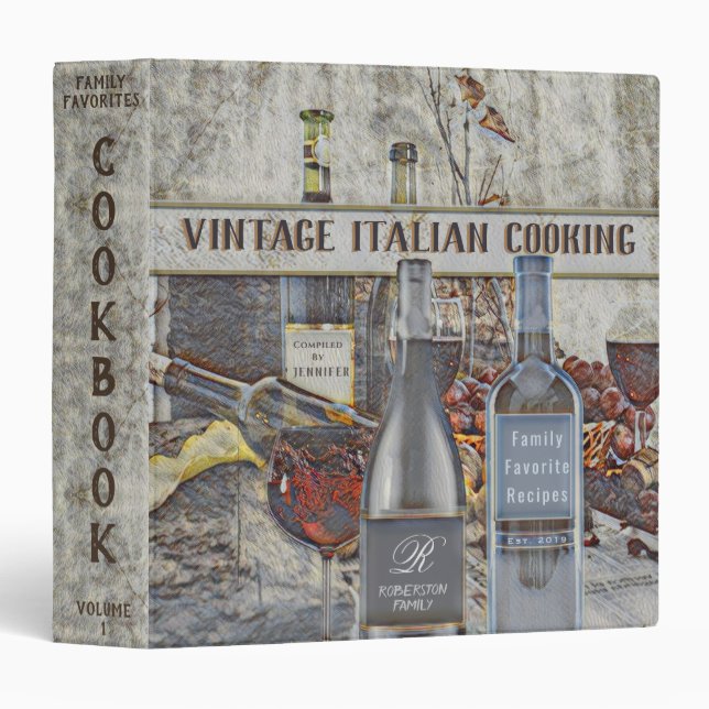 Vintage Italian Recipes Cookbook Binder (Front/Spine)