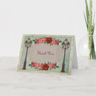 Vintage Italian Street Lamps And Roses Thank You Card