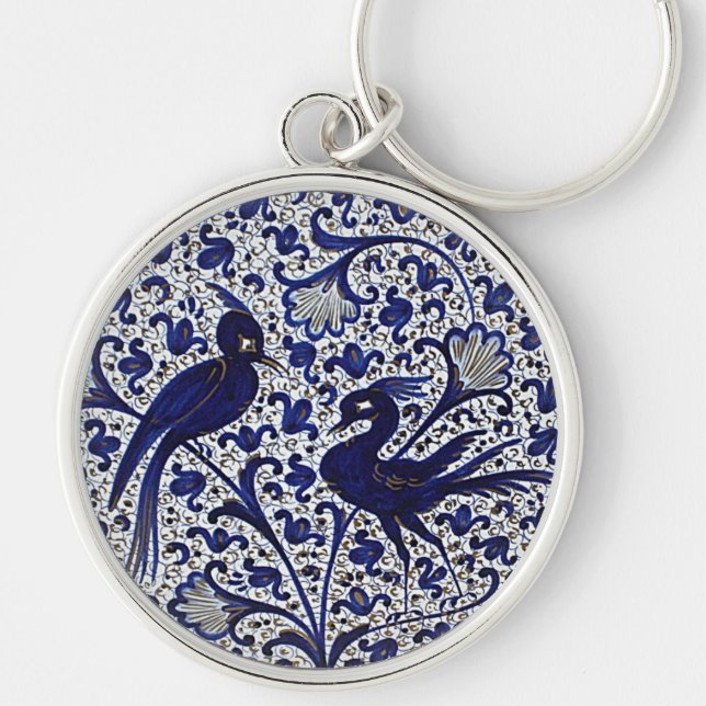 Vintage Italian-Style Blue-Gold Love-Birds Keychain (Front)