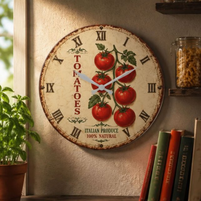 Vintage Italian Tomatoes Rustic Farmhouse Kitchen Large Clock (Creator Uploaded)