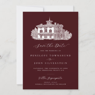 Vintage Italian Villa Deep Burgundy Wedding Save The Date