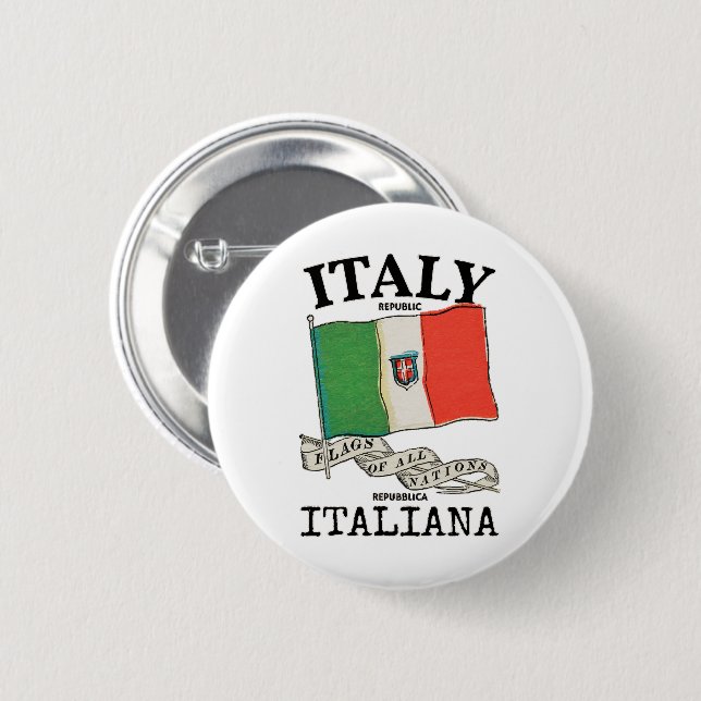 Vintage Italy Country Flag 2 Inch Round Button (Front & Back)