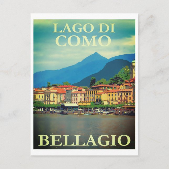 Vintage Italy Lago Di Como Bellagio Travel Postcard (Front)