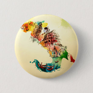 Vintage Italy Map City Travel Love Watercolor 2 Inch Round Button