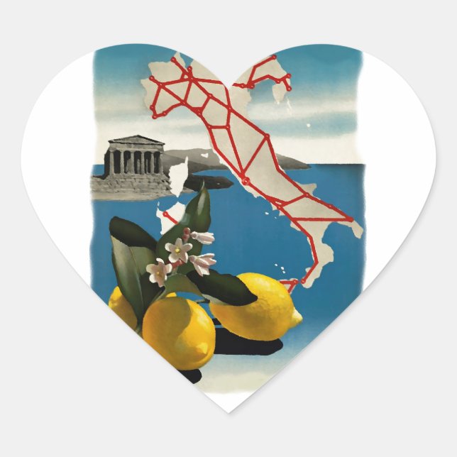 Vintage Italy Travel Heart Sticker (Front)