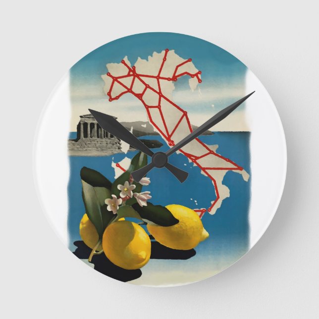 Vintage Italy Travel Round Clock (Front)