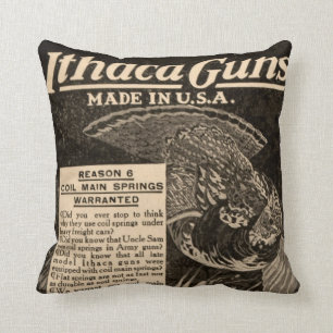 Vintage Ithaca Firearm Shotgun Home Decor Pillow