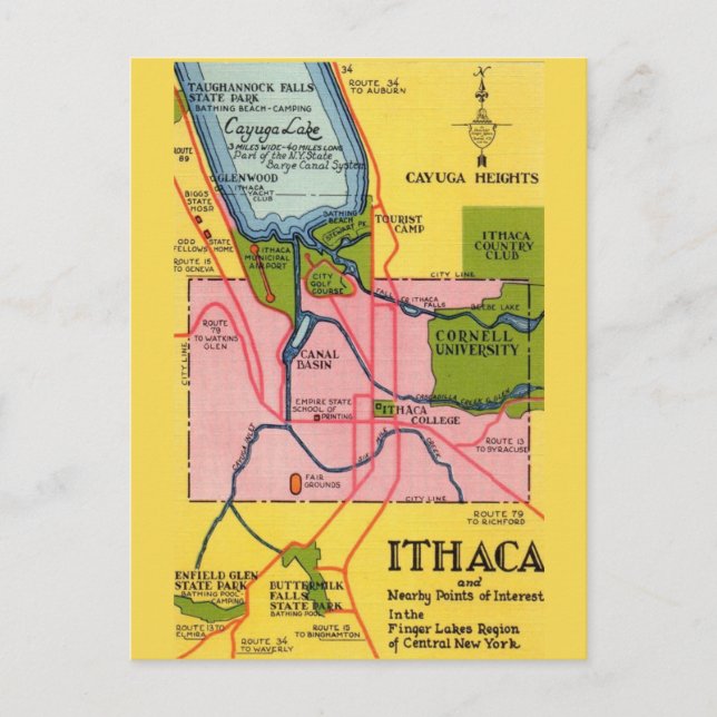 Vintage Ithica New York Greeting Postcard (Front)