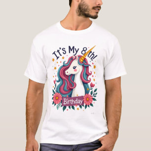 Vintage Its My 8th Birthday Unicorn Rainbow Floral T-Shirt