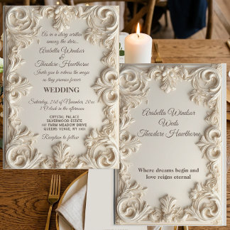 Vintage Ivory Acanthus Scroll Baroque Luxe Wedding Invitation