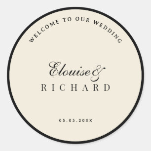 Vintage Ivory and Black Old Money Wedding Welcome Classic Round Sticker