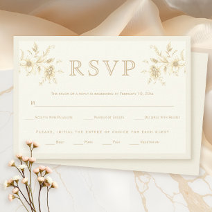 Vintage ivory and sepia floral frame wedding RSVP card