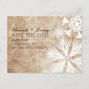 Vintage Ivory and White Snowflakes Save the Date Announcement Postcard