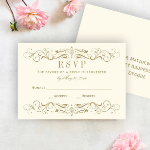 Vintage Ivory Antique Flourish Wedding RSVP Card