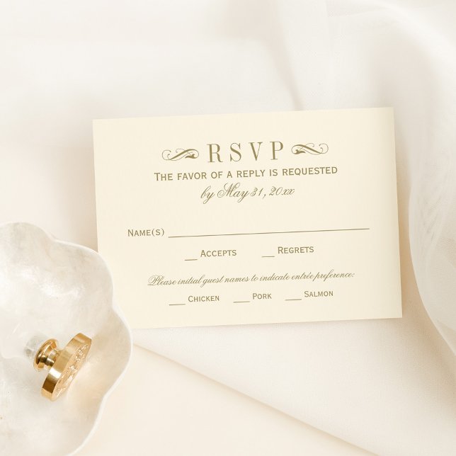Vintage Ivory Antique Flourish Wedding RSVP Card (Creator Uploaded)