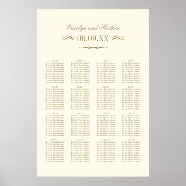 Vintage Ivory Antique Flourish Wedding Seating Poster (Front)