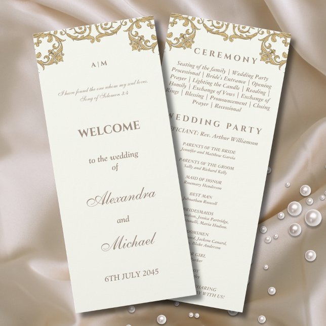Vintage Ivory Baroque Christian Wedding Program (Creator Uploaded)