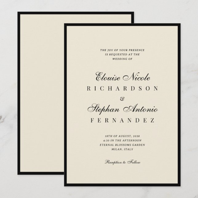 Vintage Ivory & Black Old Money Wedding Invitation (Front/Back)