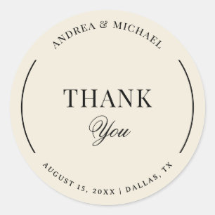 Vintage Ivory & Black Old Money Wedding Thank You Classic Round Sticker