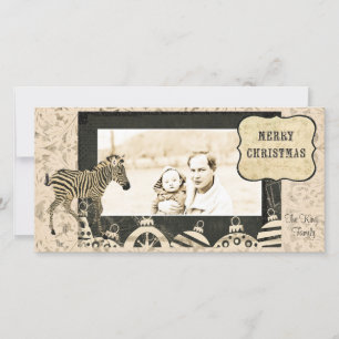 Vintage Ivory & Black  Zebra  Christmas Photo Card