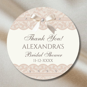 Vintage ivory Bow Lace Bridal Shower Thank You Classic Round Sticker