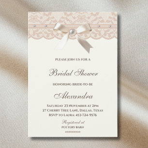 Vintage Ivory Bow Pearl Lace Bridal Shower   Invitation