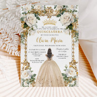 Vintage Ivory Champagne Floral Dress Quinceanera