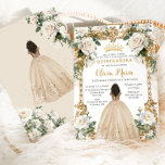 Vintage Ivory Champagne Floral Dress Quinceanera Invitation<br><div class="desc">Personalize this pretty ivory champagne floral Quinceañera / Sweet 16 birthday invitation easily and quickly. Simply click the customize it further button to edit the text, change fonts and fonts colours. Featuring a girl dressed in a beautiful champagne dress, chic ivory champagne flowers and an ornate vintage gold frame. Matching...</div>