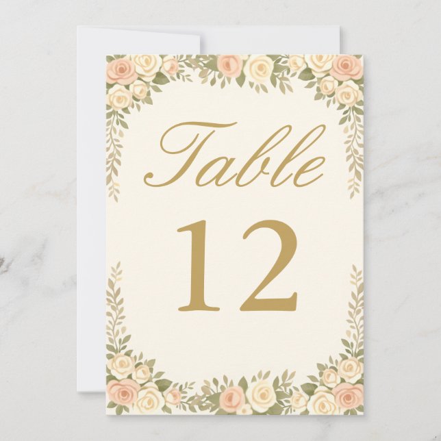 Vintage Ivory Elegant Wedding Table Number (Front)