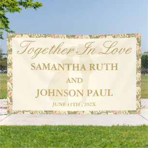 Vintage Ivory Elegant Wedding Welcome Fabric Banner
