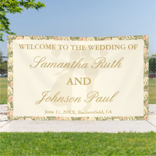 Vintage Ivory Elegant Wedding Welcome Fabric Banner