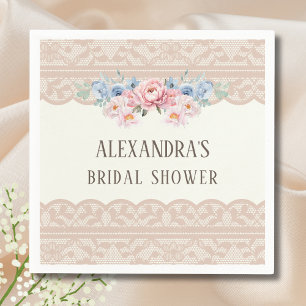 Vintage Ivory Floral Vintage Lace Bridal Shower Napkin