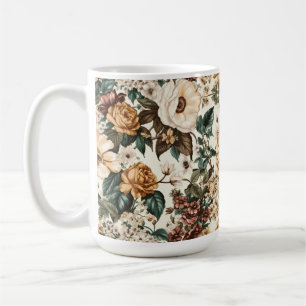 Vintage Ivory Flowers, Multicolored Roses Pattern Coffee Mug