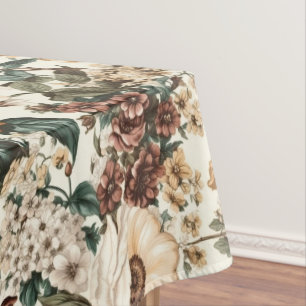 Vintage Ivory Flowers, Multicolored Roses Pattern Tablecloth