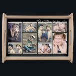 Vintage Ivory Framed Personalized Photo Collage Serving Tray<br><div class="desc">Ivory rectangle borders frame your cherished photographs against a classic black background on this lovely photo collage serving tray.  Room for eight pictures and your custom personalization. Makes a wonderful gift for Mom or Grandmother.</div>