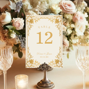 Vintage Ivory Gold Elegant Antique Ornate Wedding Table Number