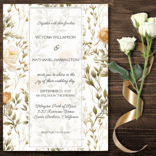 Vintage Ivory & Gold Roses Wedding  Invitation