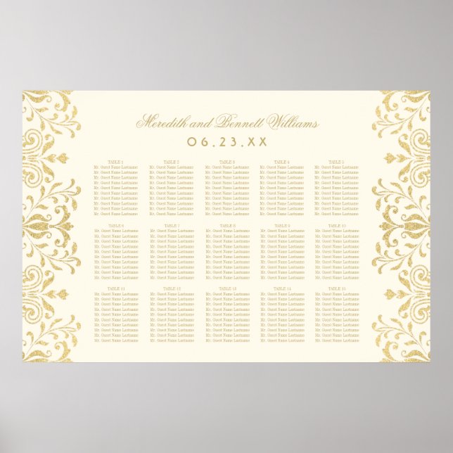 Vintage Ivory Gold Scrollwork Seating Chart (Front)