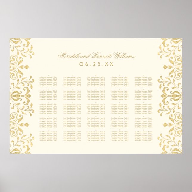 Vintage Ivory Gold Scrollwork Seating Chart (Front)