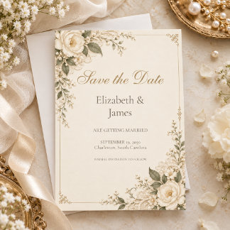 Vintage Ivory Heirloom Lace Soft Floral Romance Save The Date