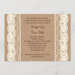Vintage Ivory Lace and Medium Burlap Invitation