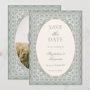 Vintage Ivory Lace Elegant Sage Green Chic Wedding Save The Date