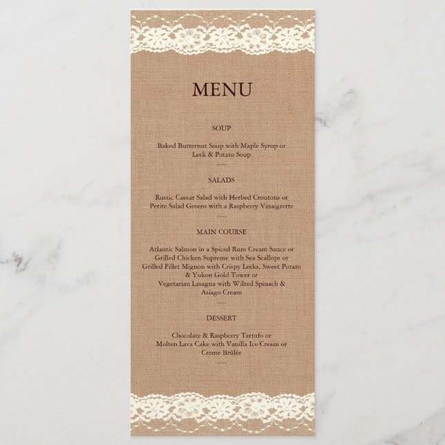 Vintage Ivory Lace & Medium Burlap Menu (Front)
