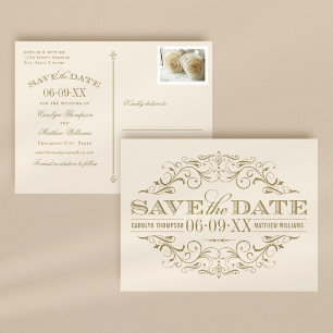 Vintage Ivory Or Flourish Faire-Part de conservati