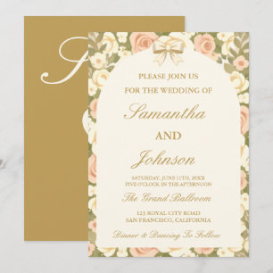 Vintage Ivory Script Wedding Invitation