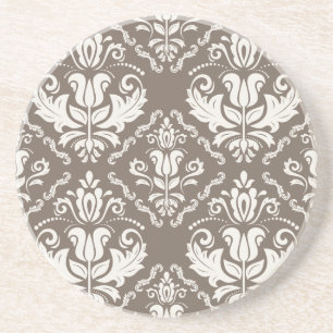 Vintage Ivory Taupe Damask Stylish Pattern Coaster
