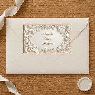 Vintage Ivory White Ornate Baroque Scroll Wedding Sticker