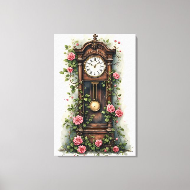 Vintage Ivy Rose Grandfather Clock Canvas Print (Front)