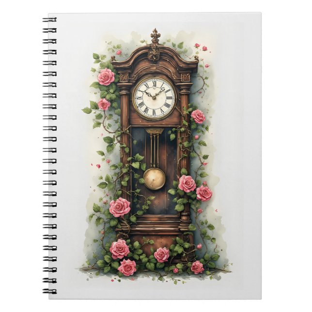 Vintage Ivy Rose Grandfather Clock Notebook (Front)